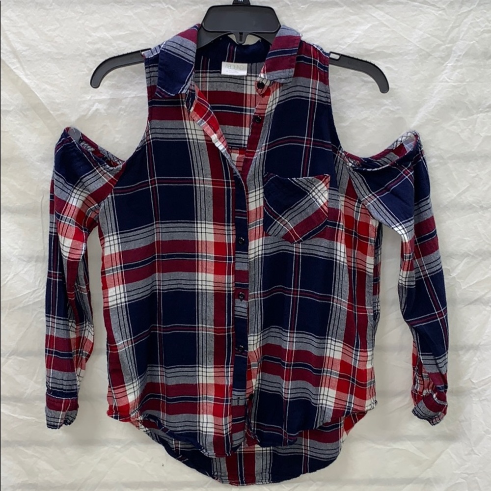 Abound Plaid Cold Shoulder Flannel